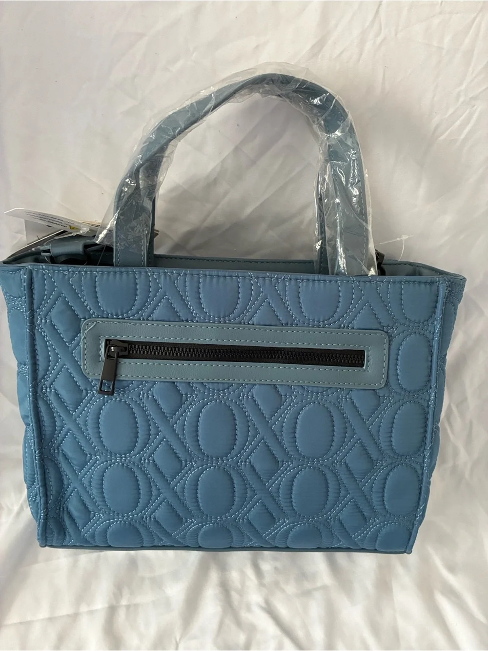XOXO Quilted Vegan Leather Satchel - Light Blue